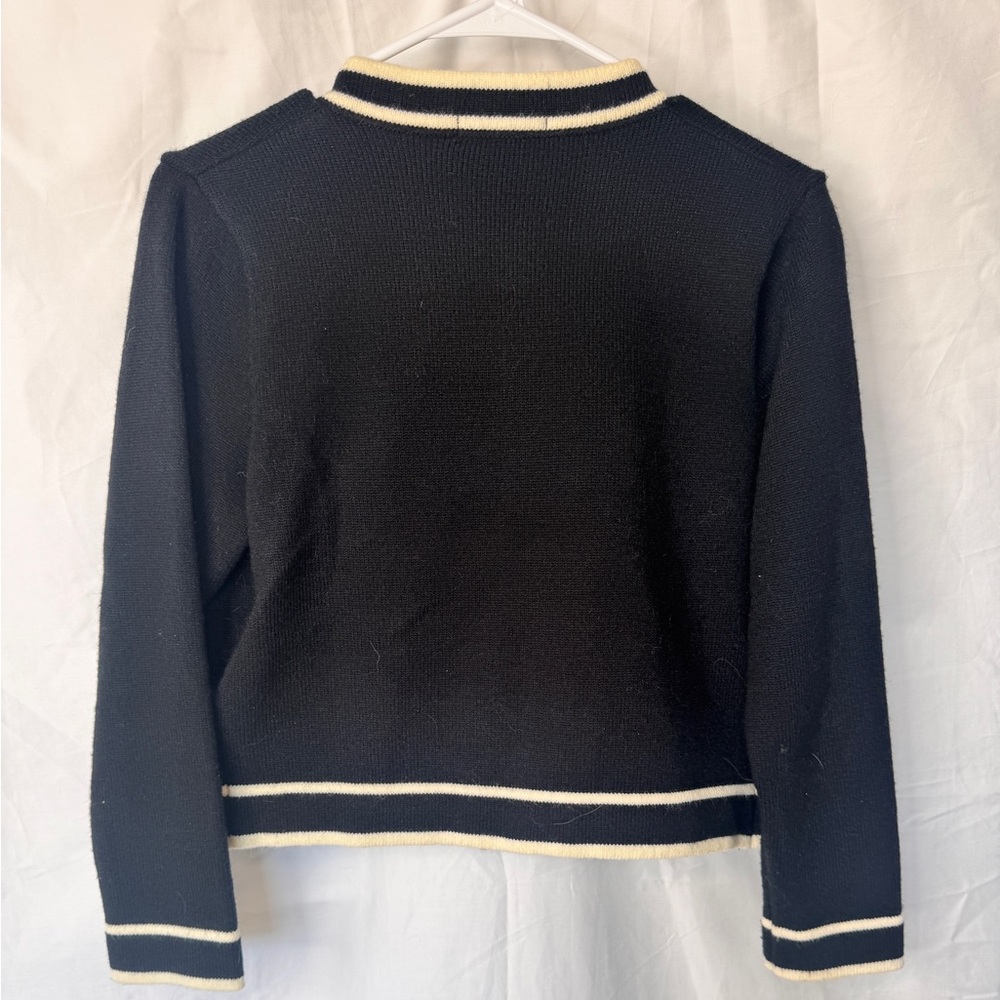 Beulah Black Knit Cardigan with Ivory Trim and Pearl Star Pockets - Picture 9 of 9